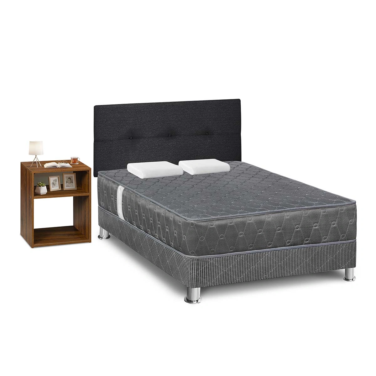 DORMITORIO FORLI ACQUA 2 PLAZAS GRIS + VELADOR TURIN CARAMELO - 3