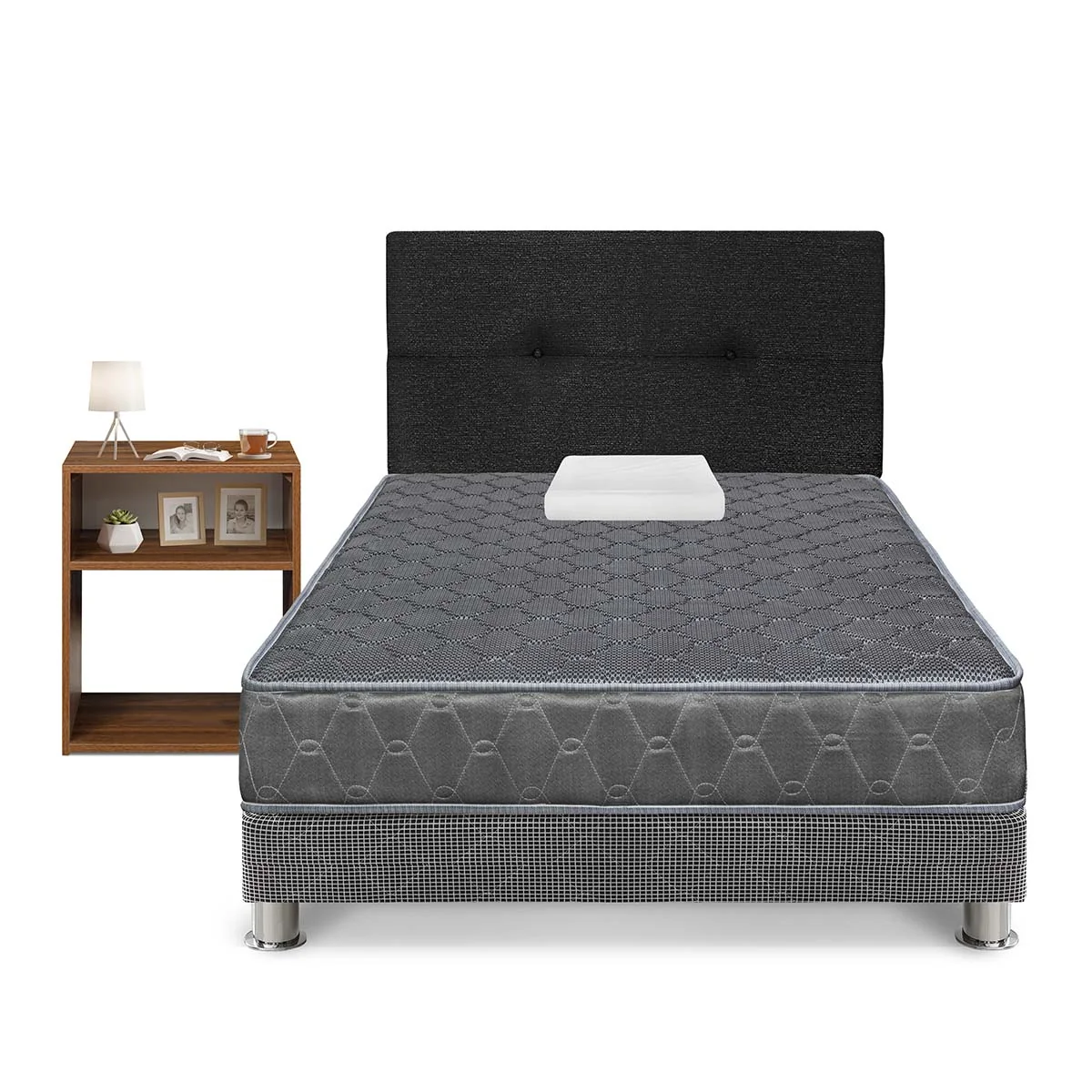 DORMITORIO FORLI ACQUA 1.5 PLAZAS GRIS + VELADOR TURIN CARAMELO - 1