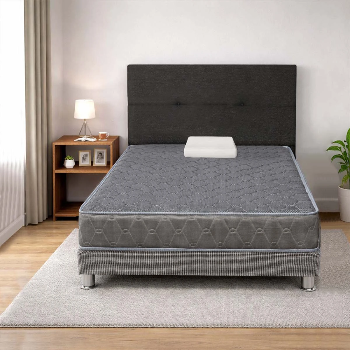 DORMITORIO FORLI ACQUA 1.5 PLAZAS GRIS + VELADOR TURIN CARAMELO - 2
