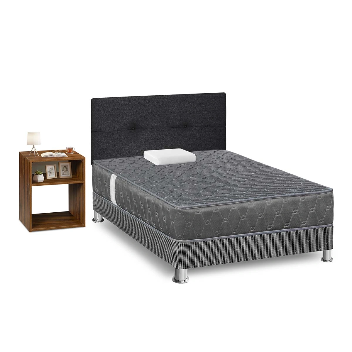 DORMITORIO FORLI ACQUA 1.5 PLAZAS GRIS + VELADOR TURIN CARAMELO - 3