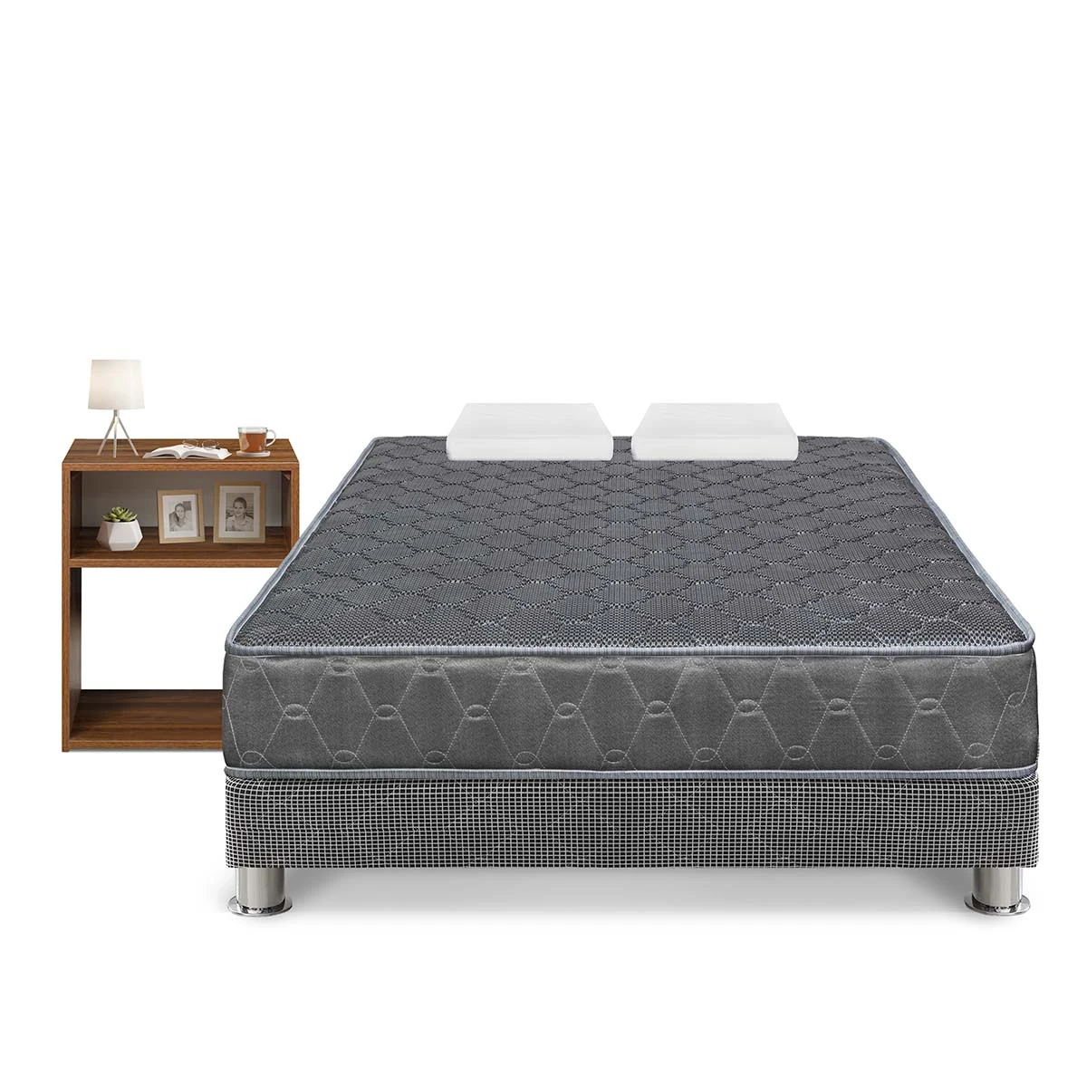 CAMA FORLI ACQUA 2 PLAZAS GRIS +VELADOR TURIN CARAMELO - 1