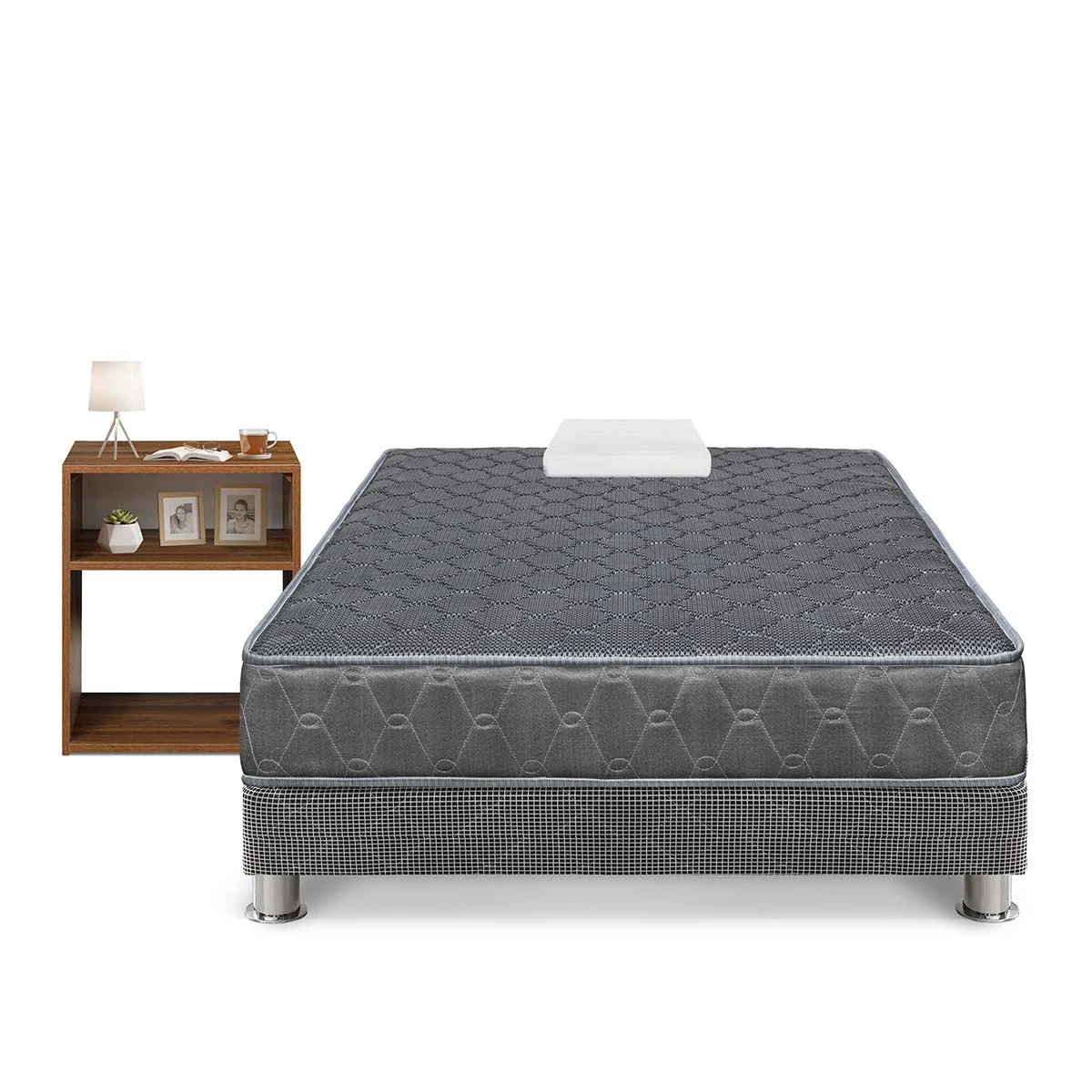 CAMA FORLI ACQUA 1.5 PLAZAS GRIS + VELADOR TURIN CARAMELO - 1