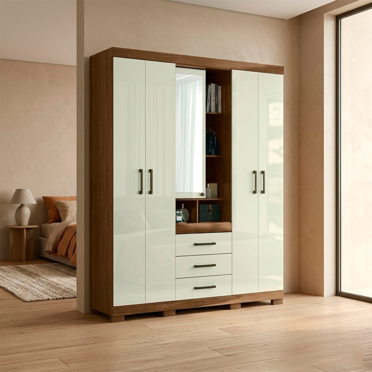 ROPERO RIPLEY HOME STAR MDP 5 PUERTAS 3 CAJONES CREMA - 1