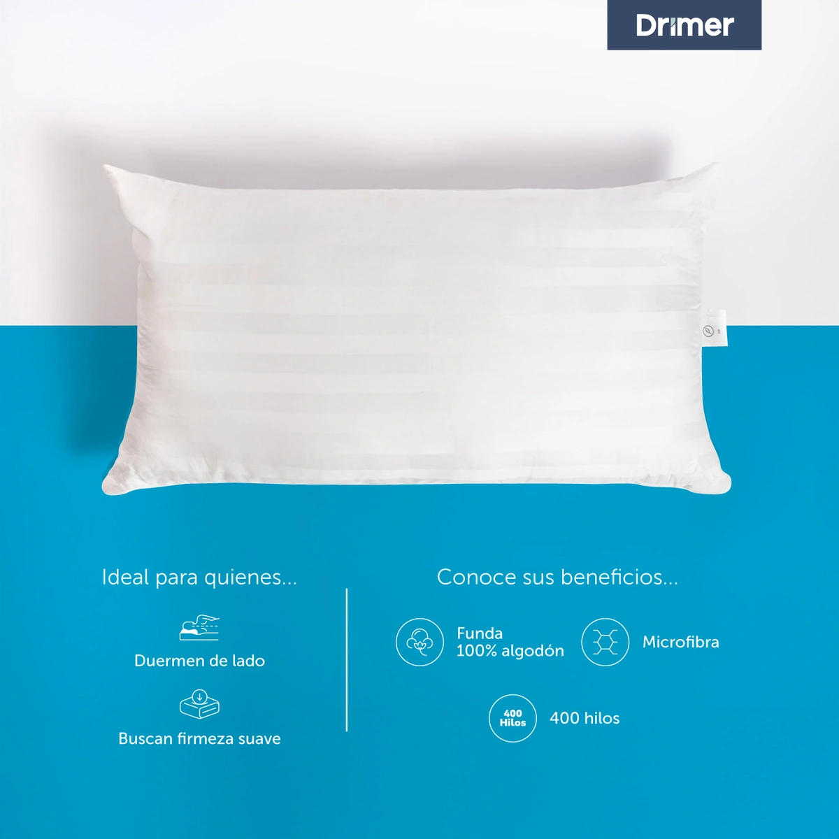 ALMOHADAS DRIMER MICROFIBRA 90X50 CM BLANCO - 2