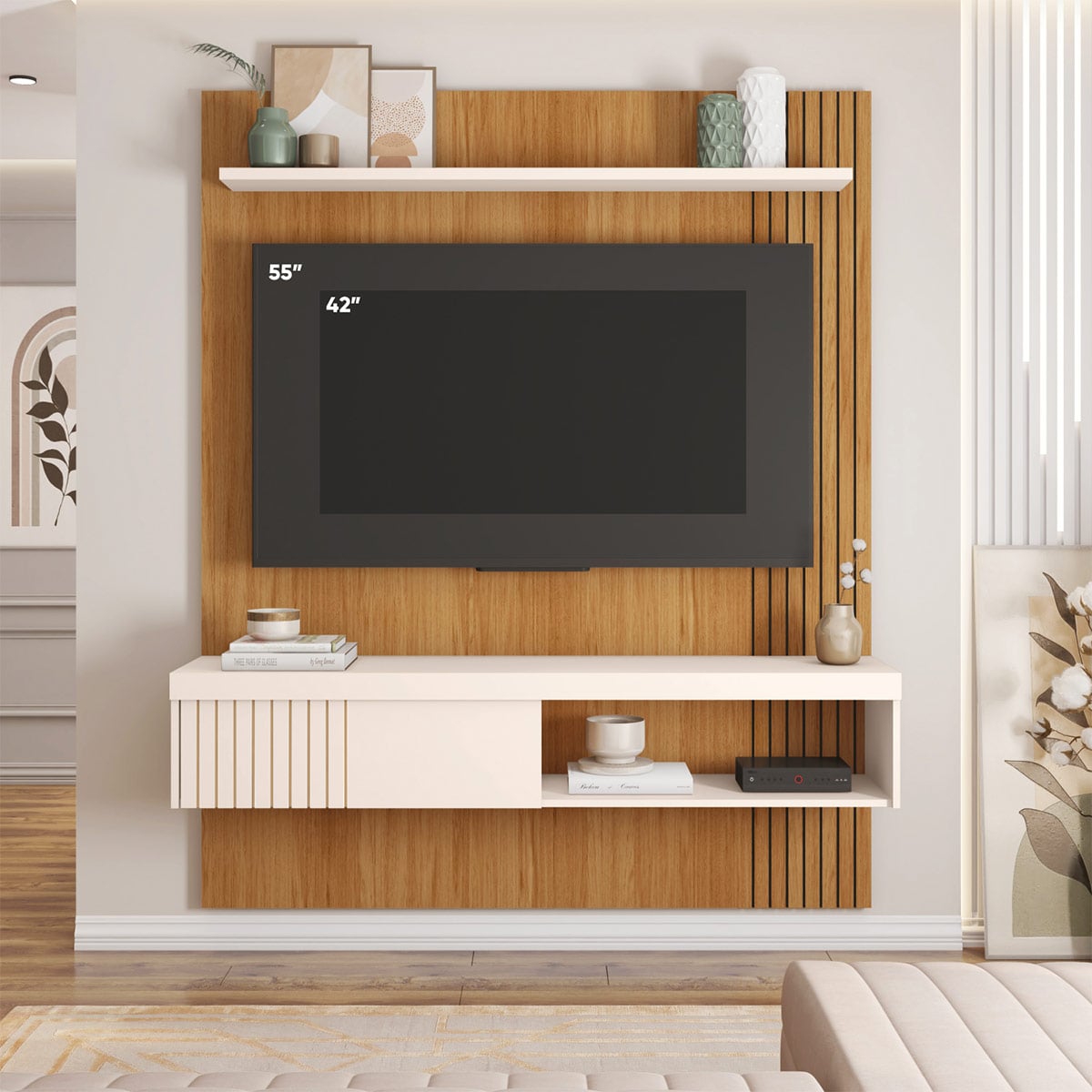PANEL DE TV RIPLEY HOME JADE FREIJO/BLANCO HUMO HASTA 55" - 1