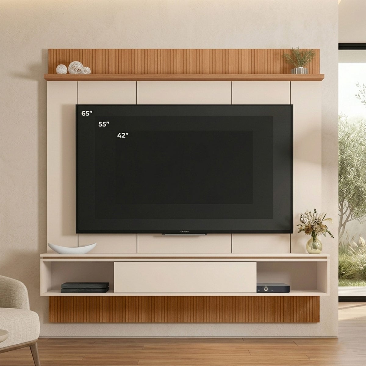 PANEL DE TV RIPLEY HOME VENUS FREIJO/BLANCO HUMO HASTA 65" - 1
