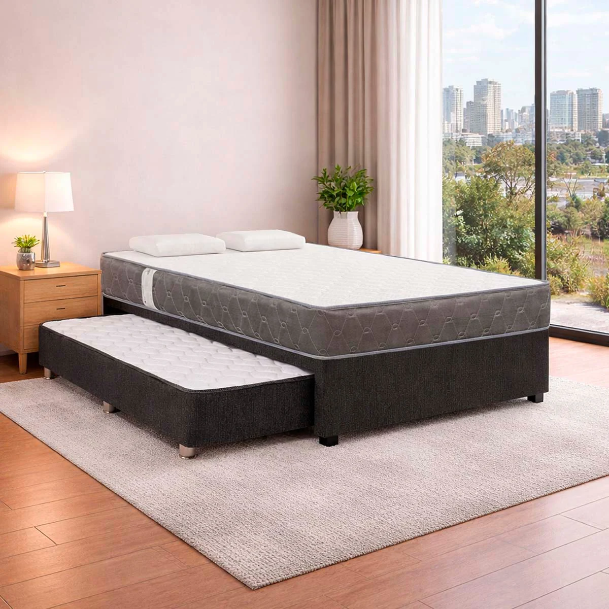 JUEGO DE DORMITORIO DIVAN FORLI ACQUA 2 PLAZAS GRIS - 8