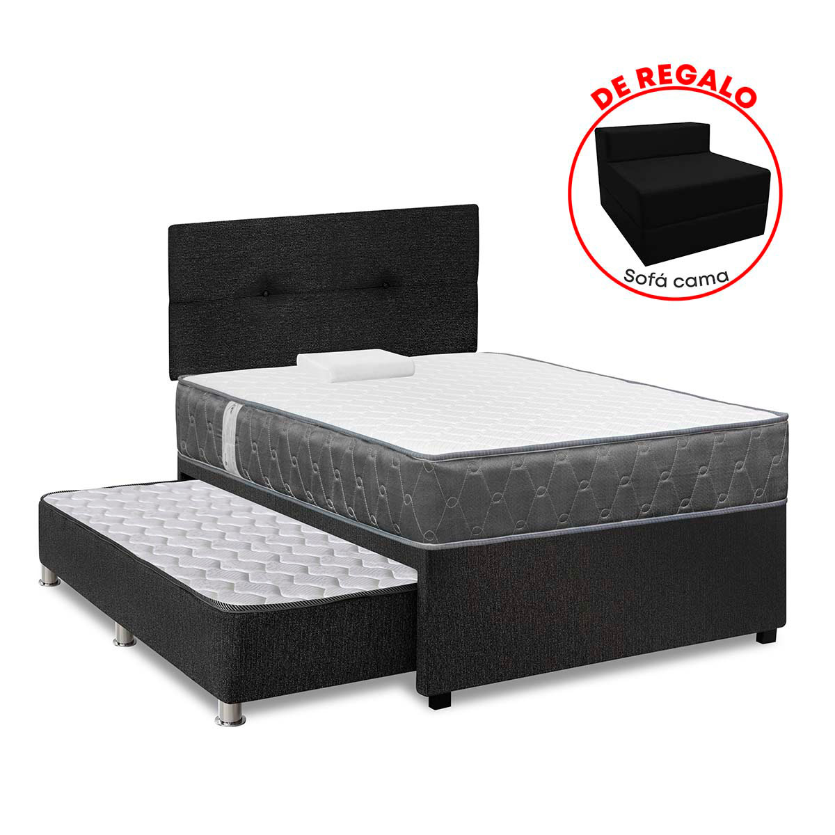 JUEGO DE DORMITORIO DIVAN FORLI ACQUA 1.5 PLAZAS GRIS - 1