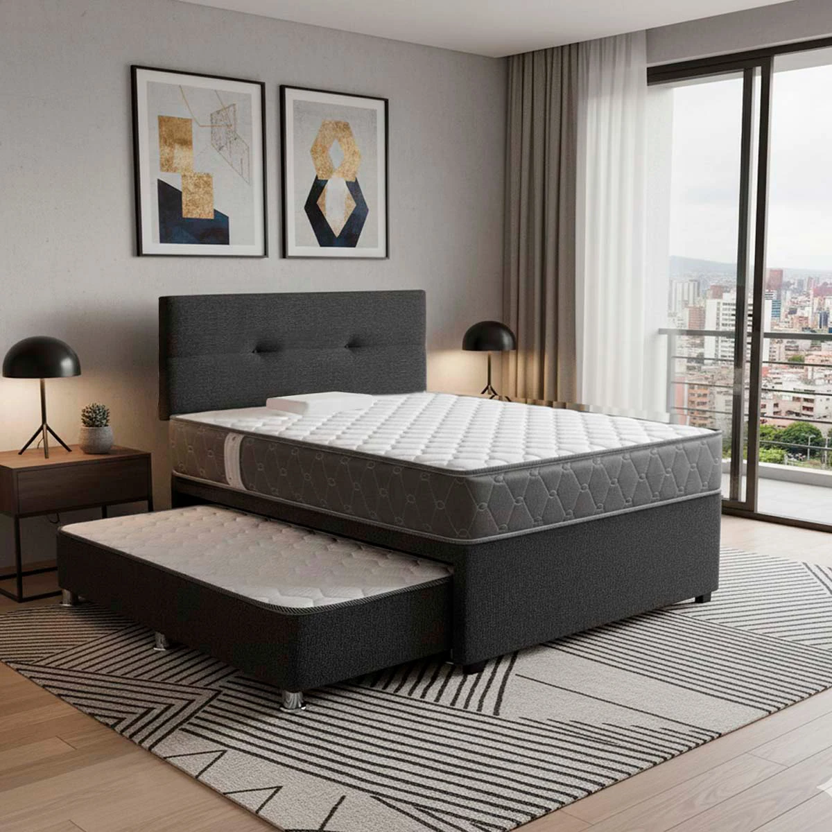JUEGO DE DORMITORIO DIVAN FORLI ACQUA 1.5 PLAZAS GRIS - 9