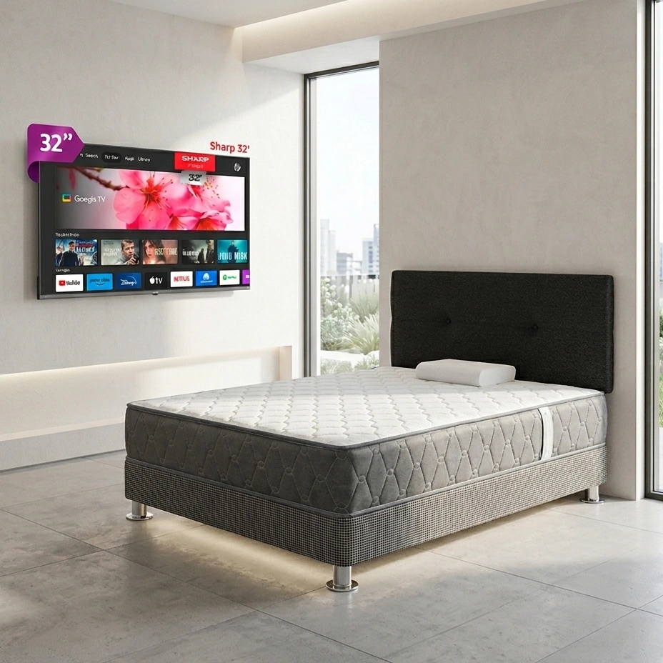 DORMITORIO FORLI ACQUA 1.5 PLAZAS + TELEVISOR SMART TV SHARP HD 32” - 1