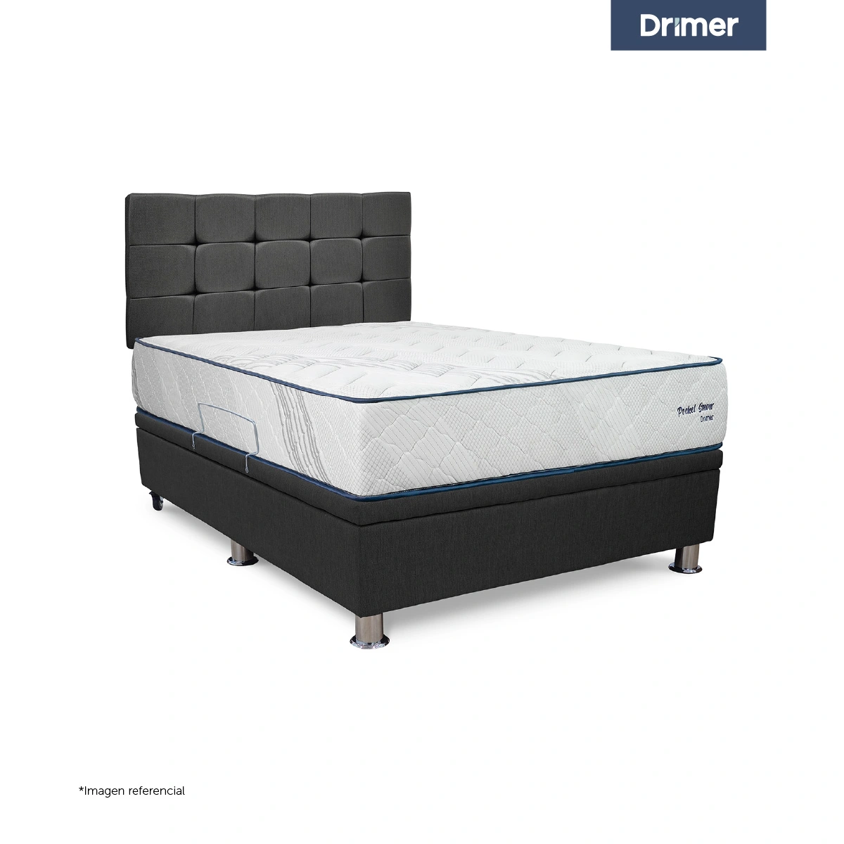 DORMITORIO BOXET DRIMER POCKET SNOW 1.5 PLAZAS CUADROS GRIS  - 1