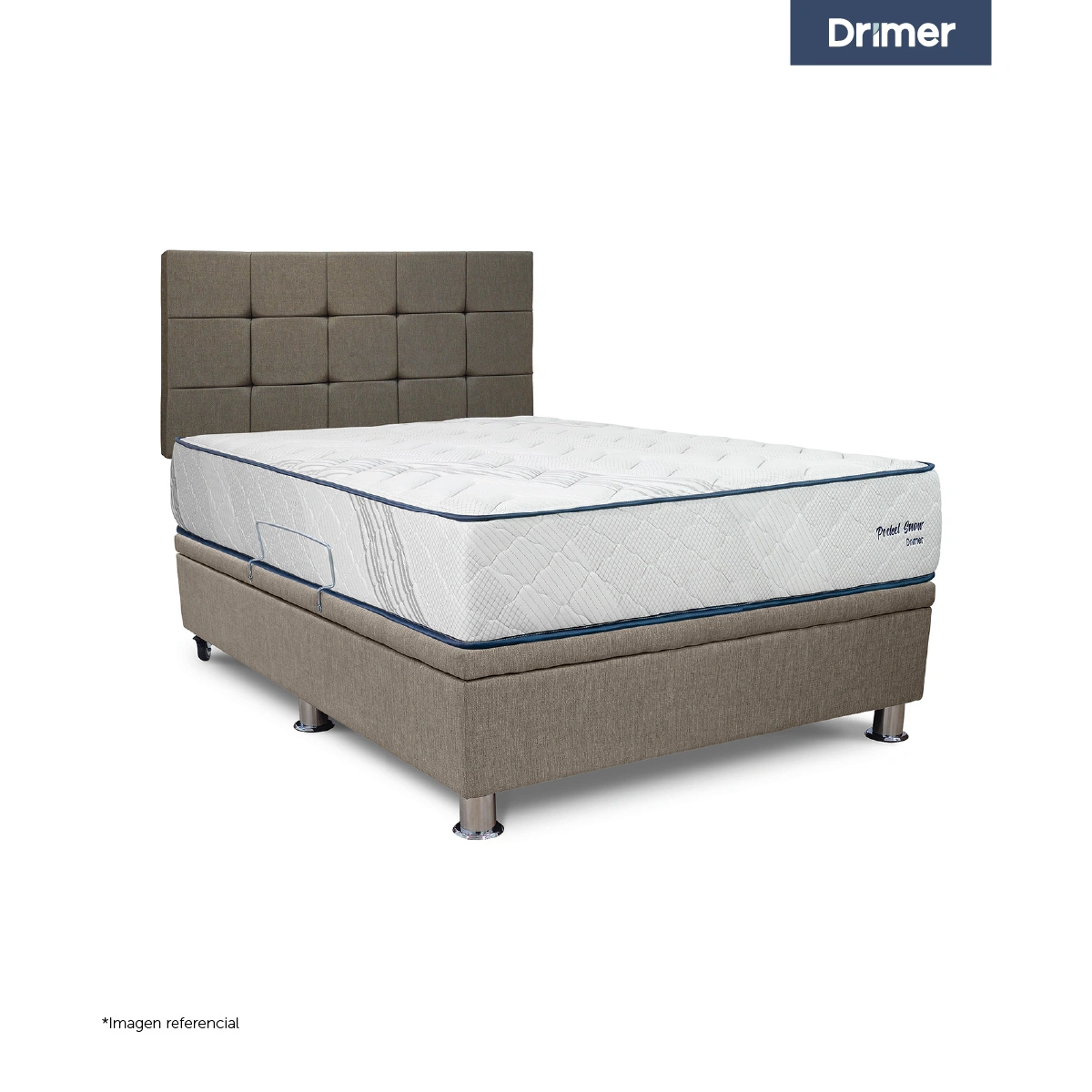 DORMITORIO BOXET DRIMER POCKET SNOW 1.5 PLAZAS CUADROS BEIGE - 1
