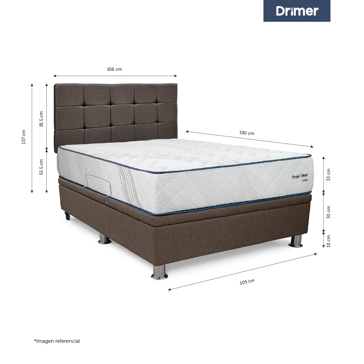 DORMITORIO BOXET DRIMER POCKET SNOW 1.5 PLAZAS CUADROS MARRÓN - 2