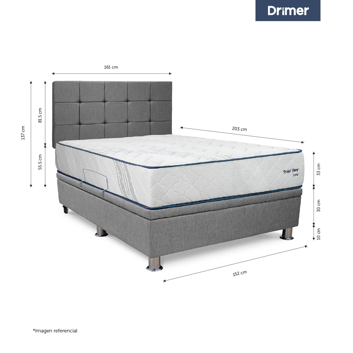 DORMITORIO BOXET DRIMER POCKET SNOW QUEEN CUADROS GRIS CLARO - 2