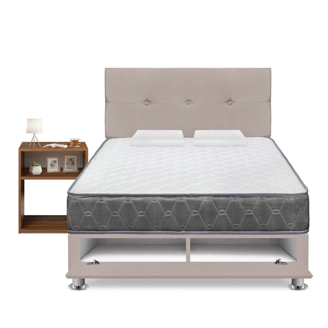 DORMITORIO SABANERA FORLI ACQUA 2 PLAZAS BEIGE + VELADOR TURIN CARAMELO - 2