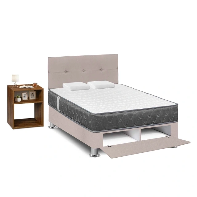 DORMITORIO SABANERA FORLI ACQUA 2 PLAZAS BEIGE + VELADOR TURIN CARAMELO - 3