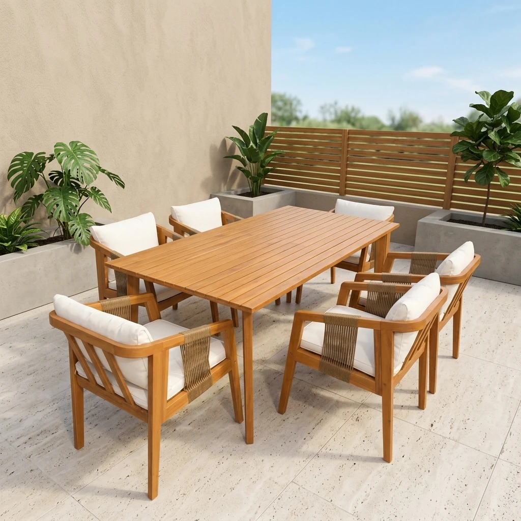 JUEGO DE COMEDOR TERRAZA MAISON LINETT VINCENT ACACIA 6 SILLAS - 1