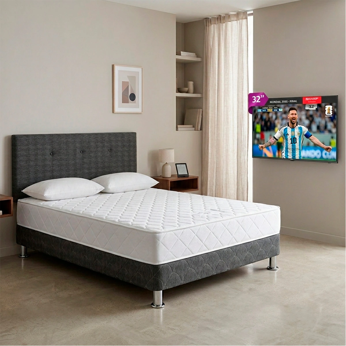 DORMITORIO PARAÍSO MILANO 2 PLAZAS + TELEVISOR SMART TV SHARP HD 32” - 1