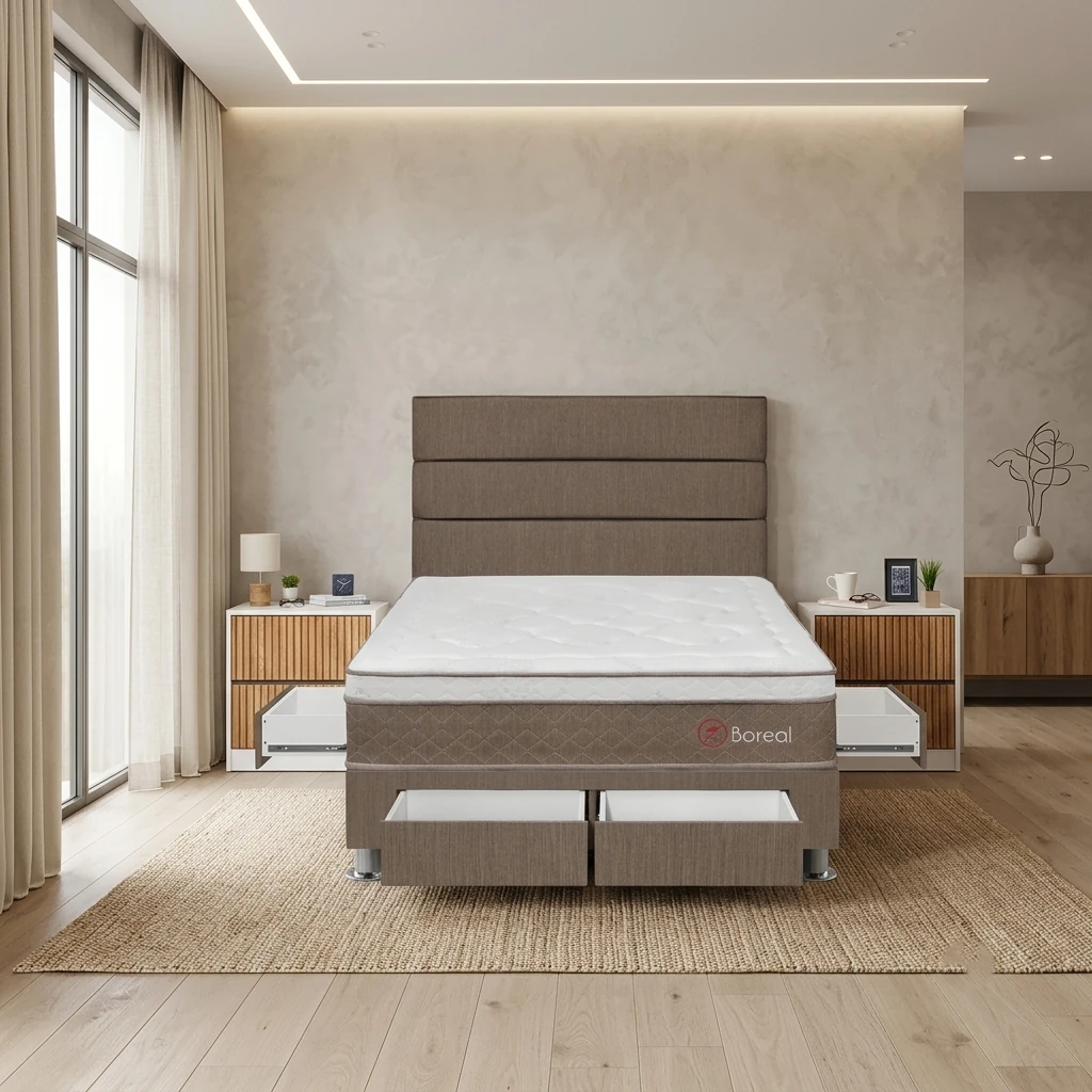 DORMITORIO CON CAJONES FORLI BOREAL 2 PLAZAS + VELADORES - 1