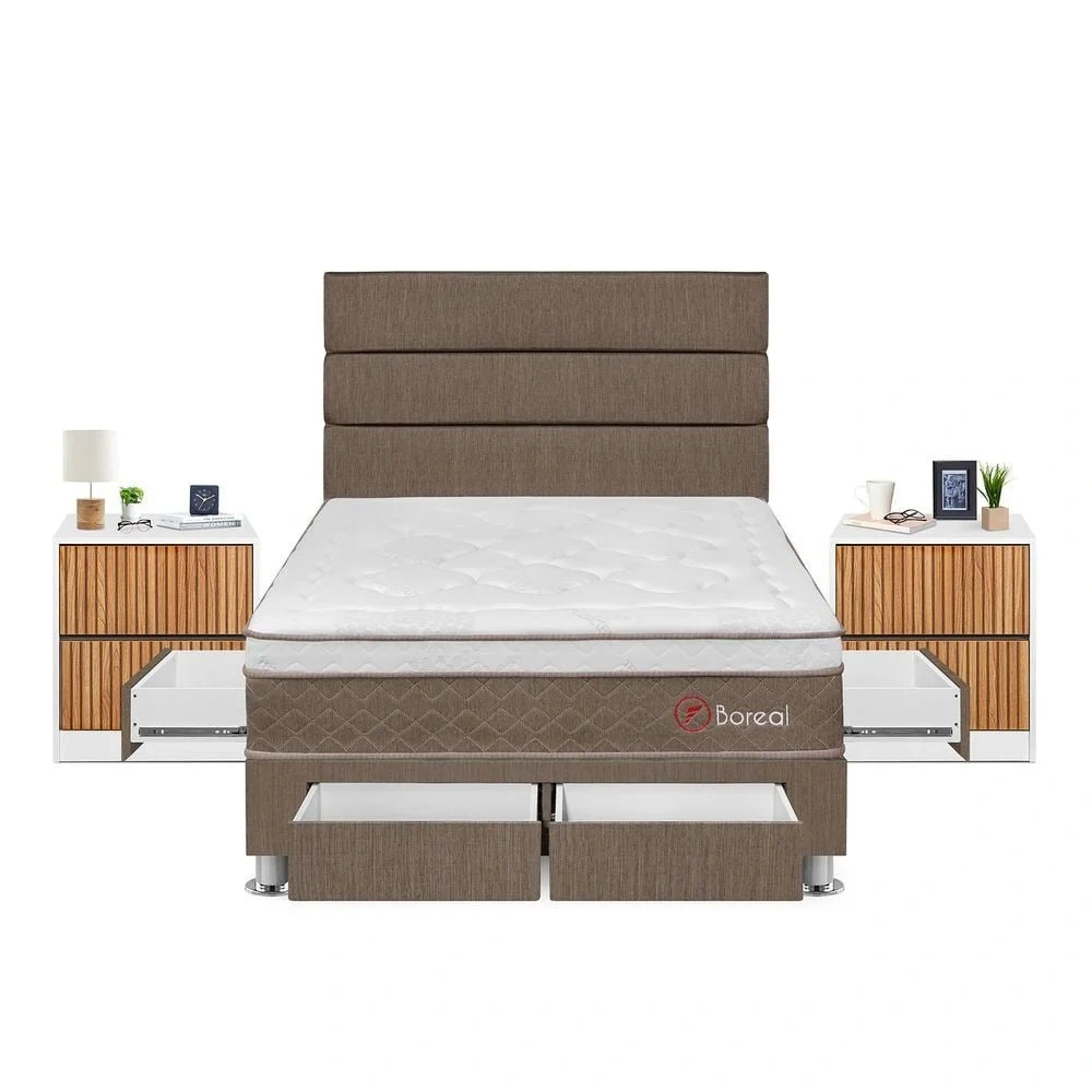 DORMITORIO CON CAJONES FORLI BOREAL 2 PLAZAS + VELADORES - 2