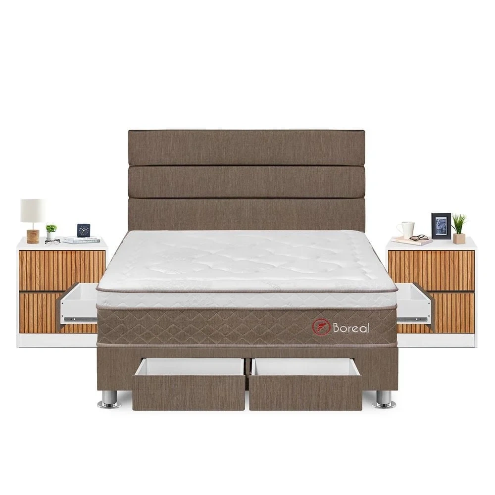 DORMITORIO CON CAJONES FORLI BOREAL QUEEN + VELADORES - 2