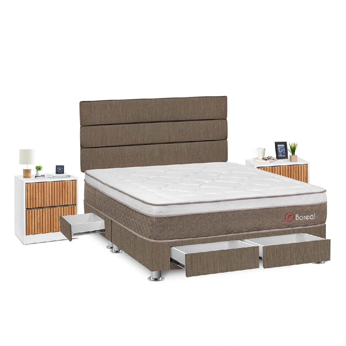 DORMITORIO CON CAJONES FORLI BOREAL QUEEN + VELADORES - 3