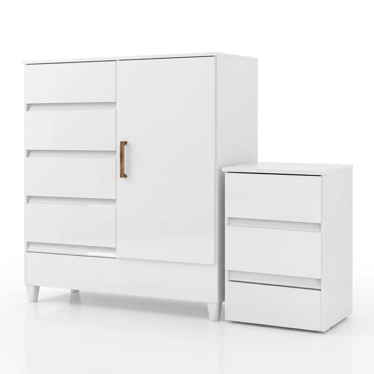 CÓMODA 4 CAJONES 1 PUERTA + VELADOR 2 CAJONES RIPLEY HOME FIT BLANCO - 2