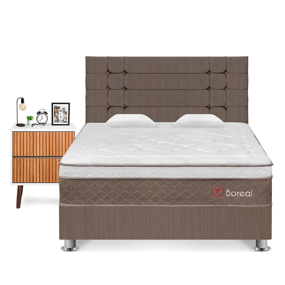 DORMITORIO FORLI BOREAL QUEEN MARRÓN + VELADOR MILAN - 1
