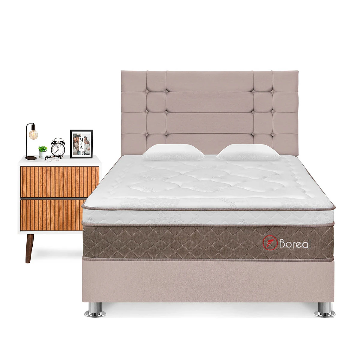 DORMITORIO FORLI BOREAL 2 PLAZAS BEIGE + VELADOR MILAN - 1