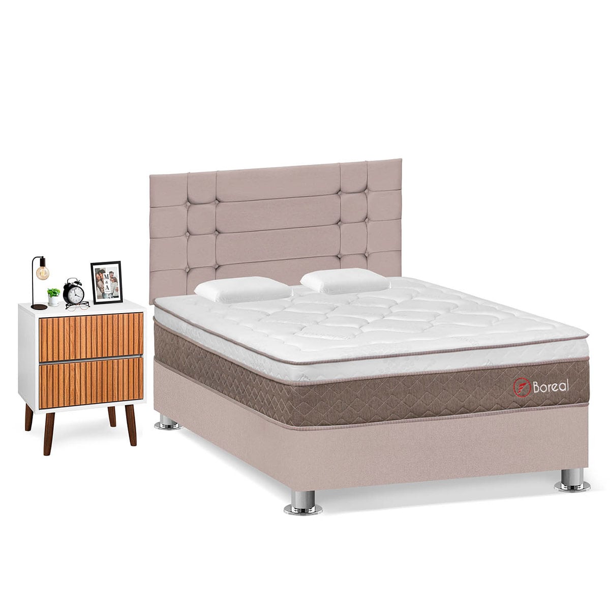 DORMITORIO FORLI BOREAL 2 PLAZAS BEIGE + VELADOR MILAN - 2