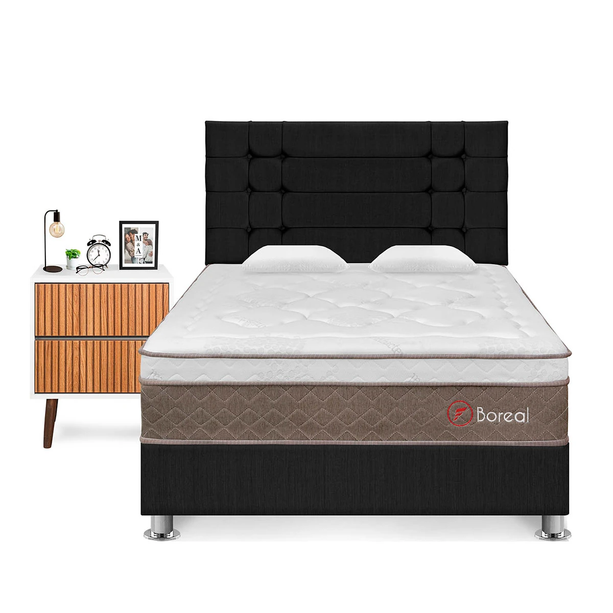 DORMITORIO FORLI BOREAL 2 PLAZAS GRIS + VELADOR MILAN - 1
