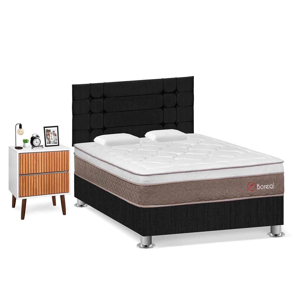 DORMITORIO FORLI BOREAL 2 PLAZAS GRIS + VELADOR MILAN - 2