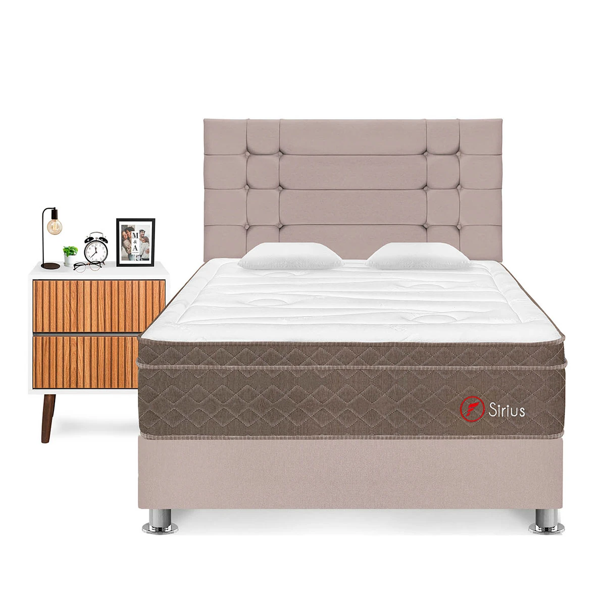 DORMITORIO FORLI SIRIUS 2 PLAZAS BEIGE + VELADOR MILAN - 1