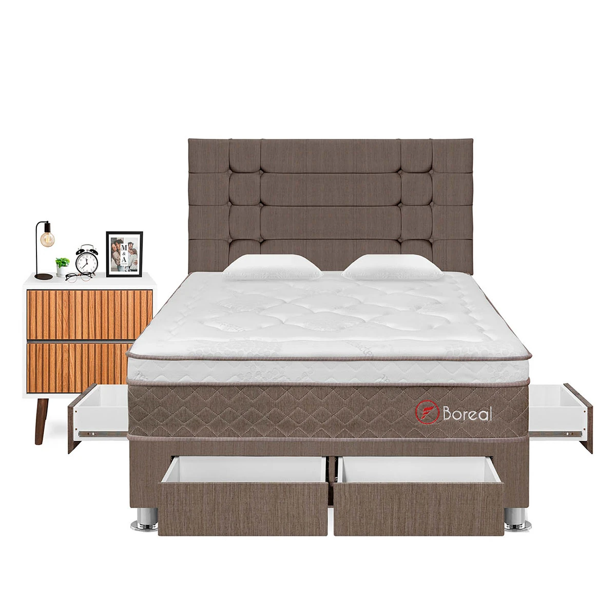 DORMITORIO CON CAJONES FORLI BOREAL 2 PLAZAS MARRÓN + VELADOR MILAN - 1