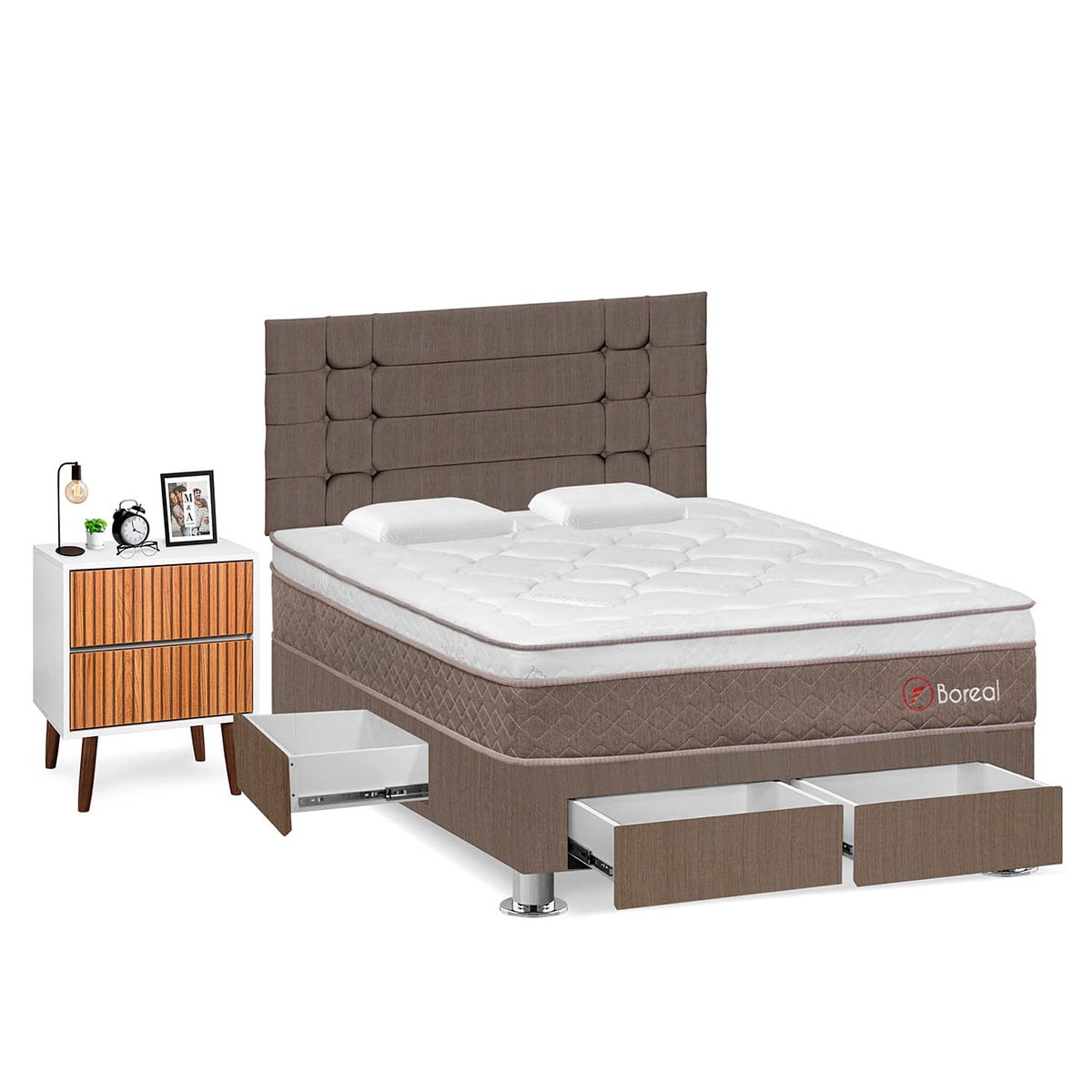 DORMITORIO CON CAJONES FORLI BOREAL 2 PLAZAS MARRÓN + VELADOR MILAN - 2