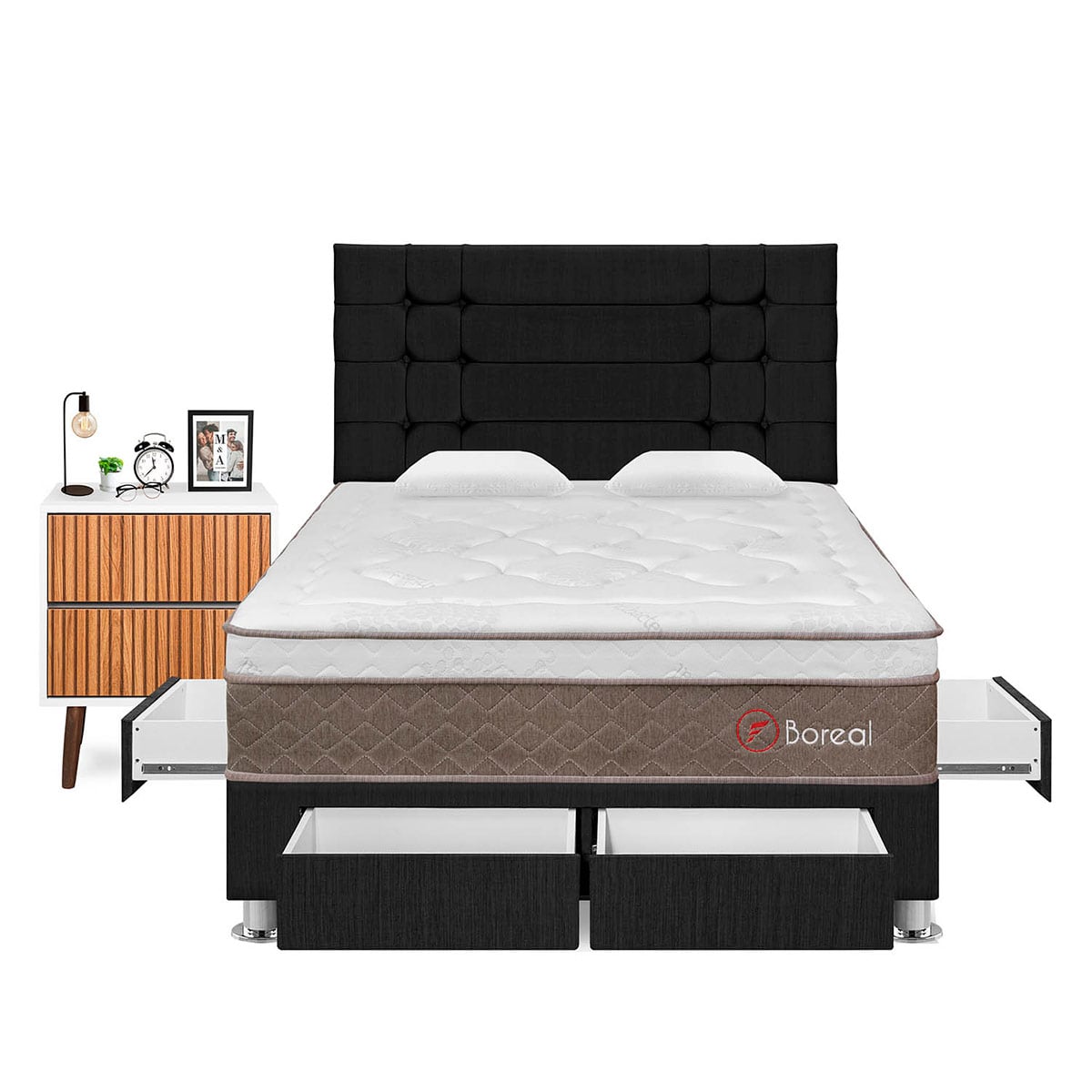 DORMITORIO CON CAJONES FORLI BOREAL 2 PLAZAS GRIS + VELADOR MILAN - 1