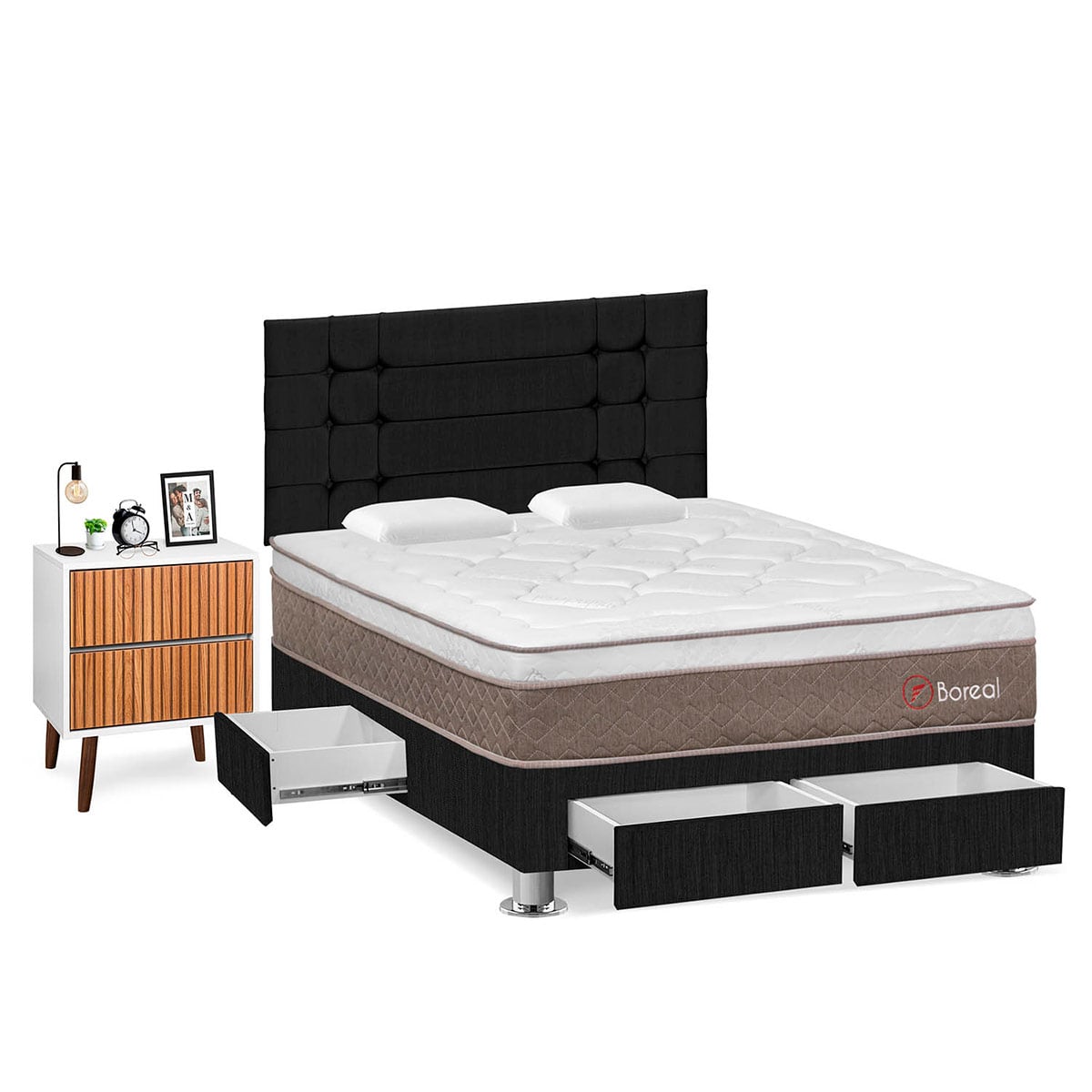 DORMITORIO CON CAJONES FORLI BOREAL 2 PLAZAS GRIS + VELADOR MILAN - 2