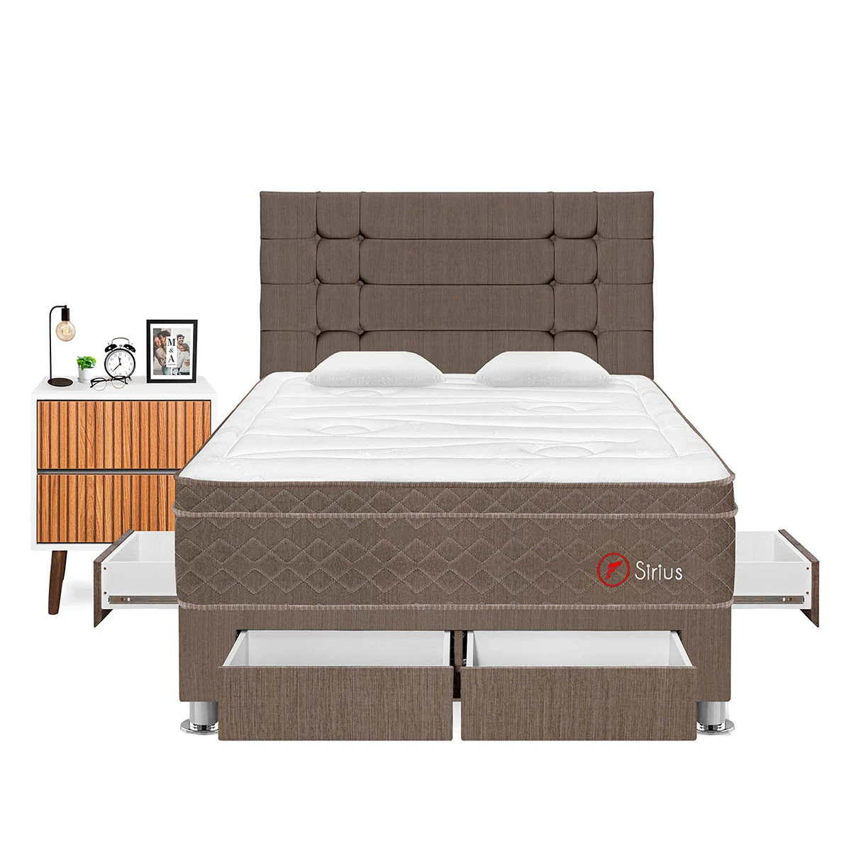 DORMITORIO CON CAJONES FORLI SIRIUS 2 PLAZAS MARRÓN + VELADOR MILAN - 1