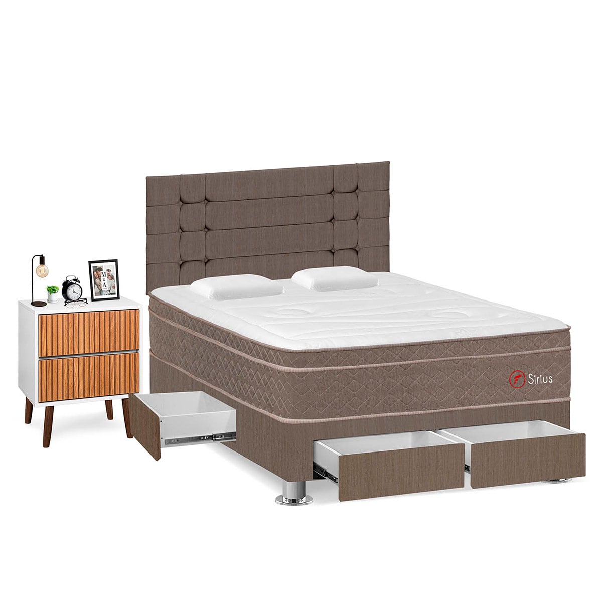 DORMITORIO CON CAJONES FORLI SIRIUS 2 PLAZAS MARRÓN + VELADOR MILAN - 2