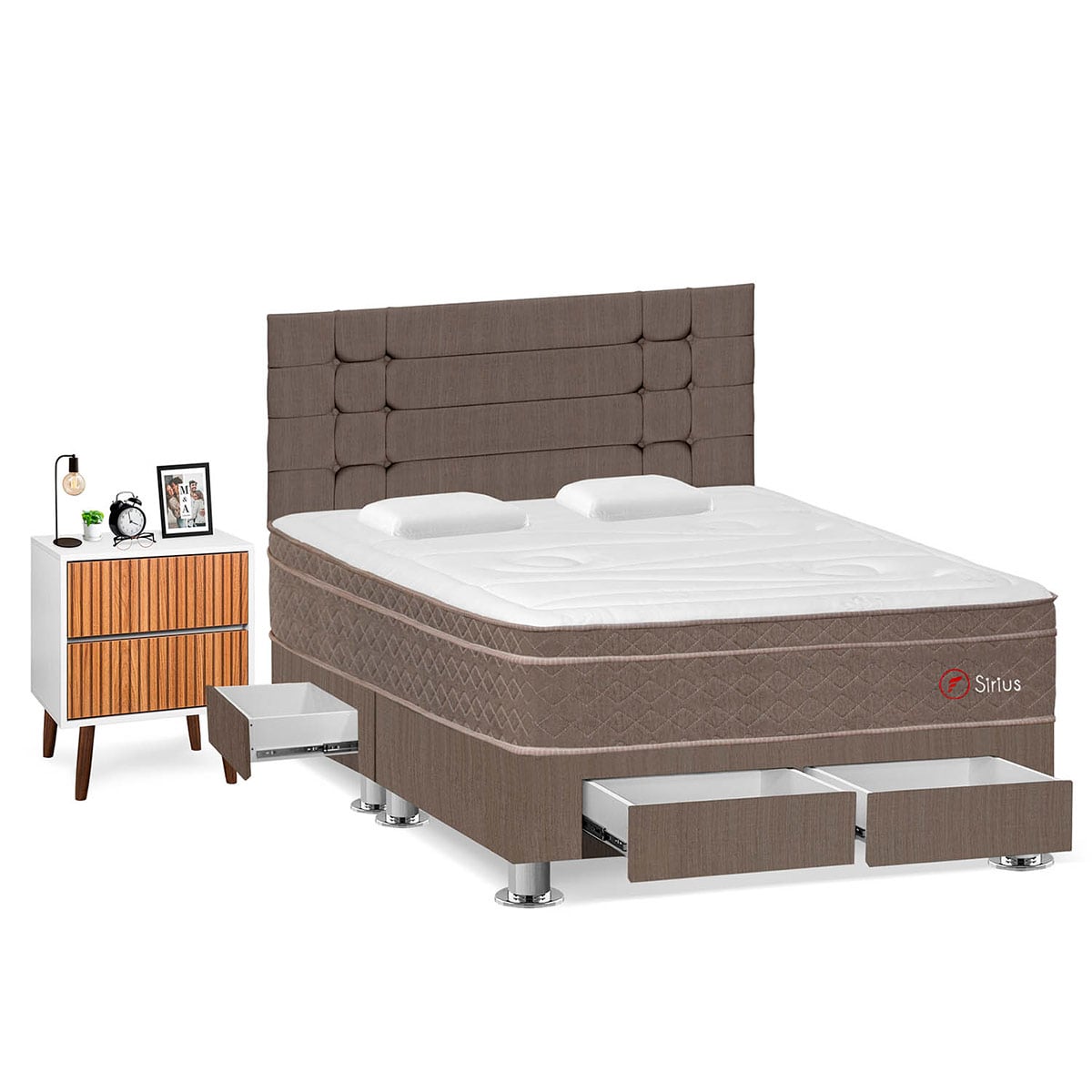 DORMITORIO CON CAJONES FORLI SIRIUS QUEEN MARRÓN + VELADOR MILAN - 2