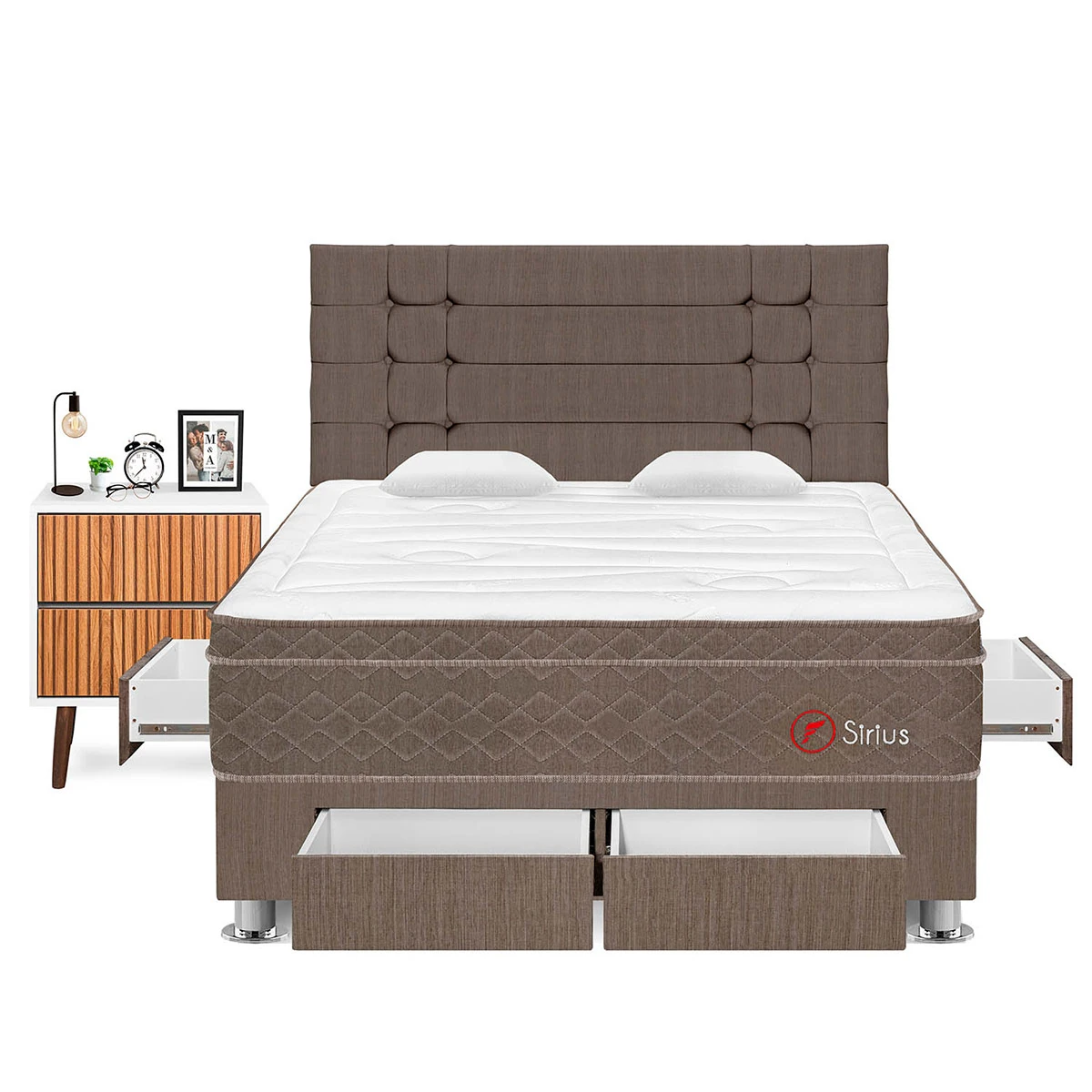 DORMITORIO CON CAJONES FORLI SIRIUS KING MARRÓN + VELADOR MILAN - 1