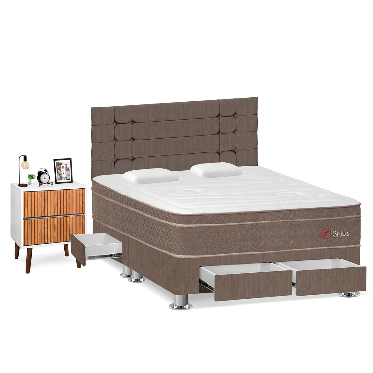 DORMITORIO CON CAJONES FORLI SIRIUS KING MARRÓN + VELADOR MILAN - 2