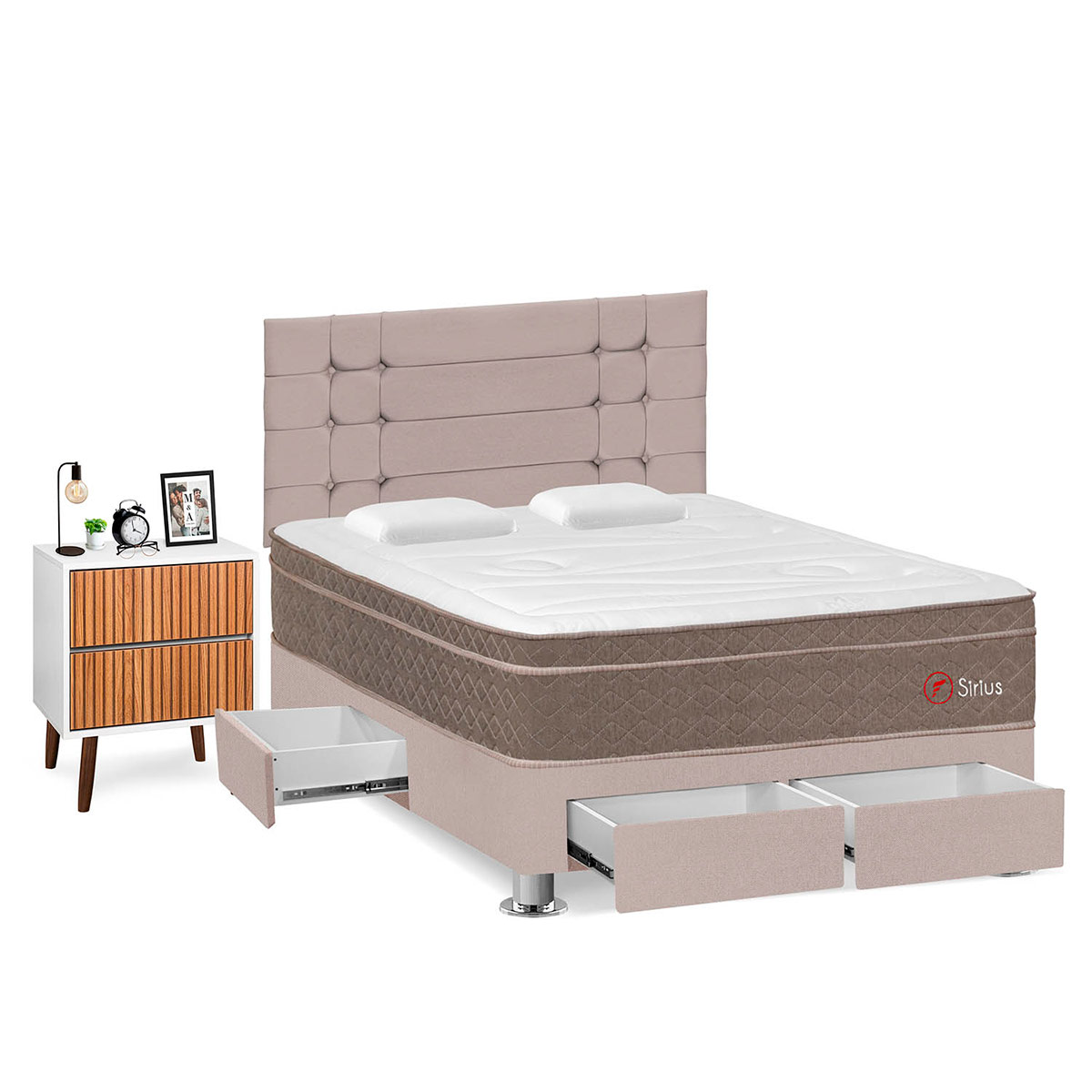 DORMITORIO CON CAJONES FORLI SIRIUS 2 PLAZAS BEIGE + VELADOR MILAN - 2