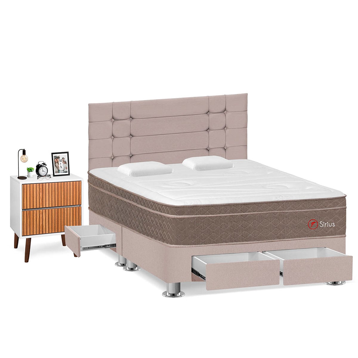 DORMITORIO CON CAJONES FORLI SIRIUS KING BEIGE + VELADOR MILAN - 2