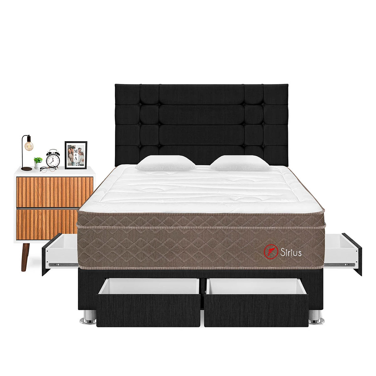DORMITORIO CON CAJONES FORLI SIRIUS 2 PLAZAS GRIS + VELADOR MILAN - 1