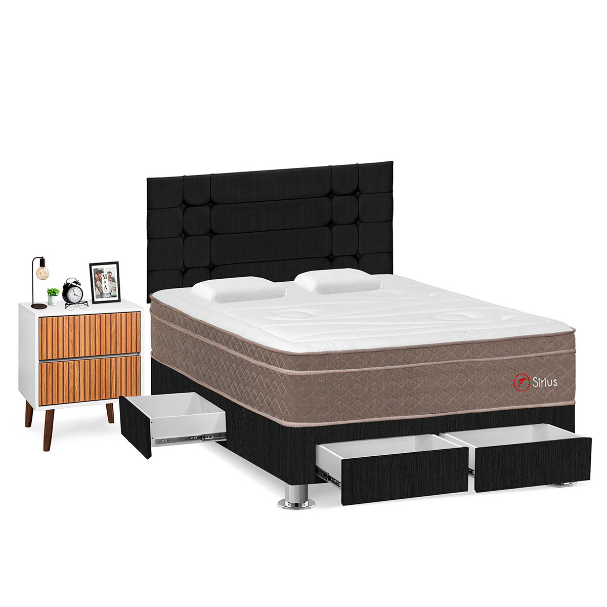 DORMITORIO CON CAJONES FORLI SIRIUS 2 PLAZAS GRIS + VELADOR MILAN - 2