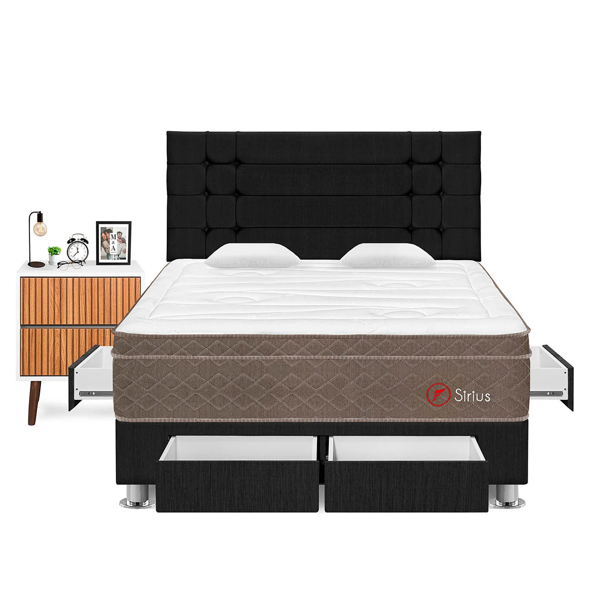 DORMITORIO CON CAJONES FORLI SIRIUS QUEEN GRIS + VELADOR MILAN - 1