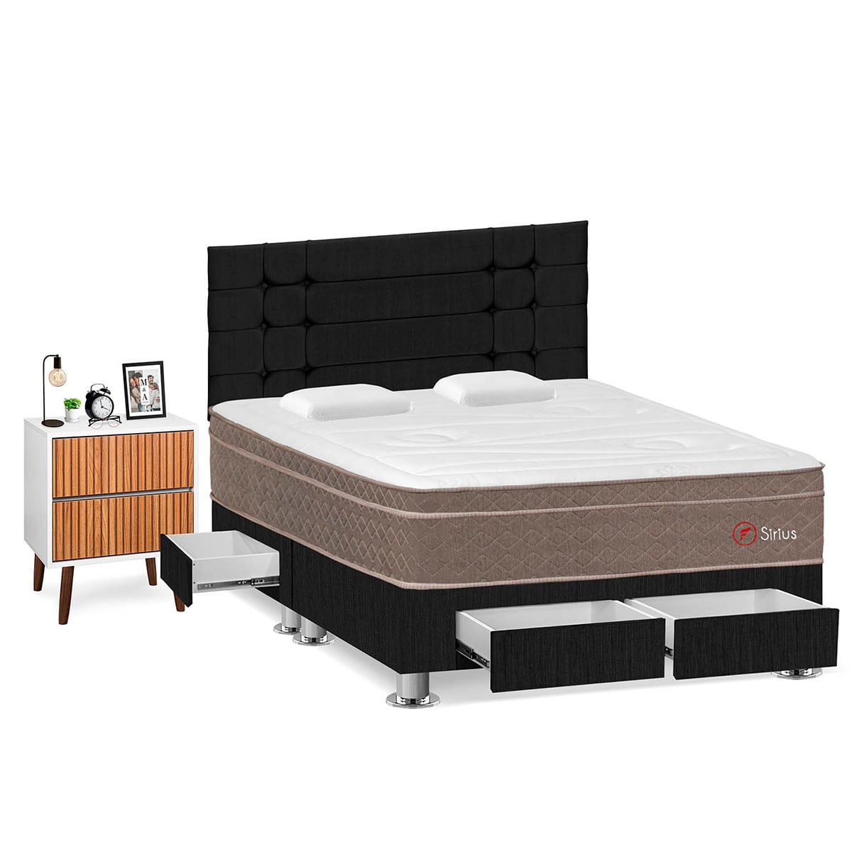 DORMITORIO CON CAJONES FORLI SIRIUS KING GRIS + VELADOR MILAN - 2