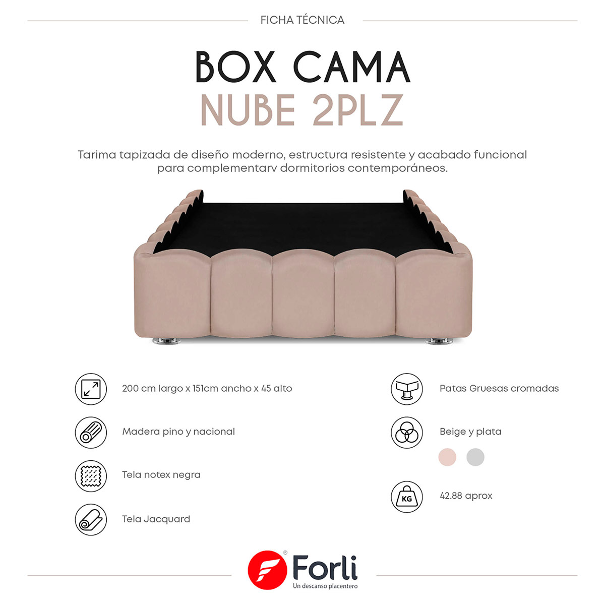 JUEGO DE DORMITORIO AMERICANO FORLI NUBE BOREAL 2 PLAZAS - 8