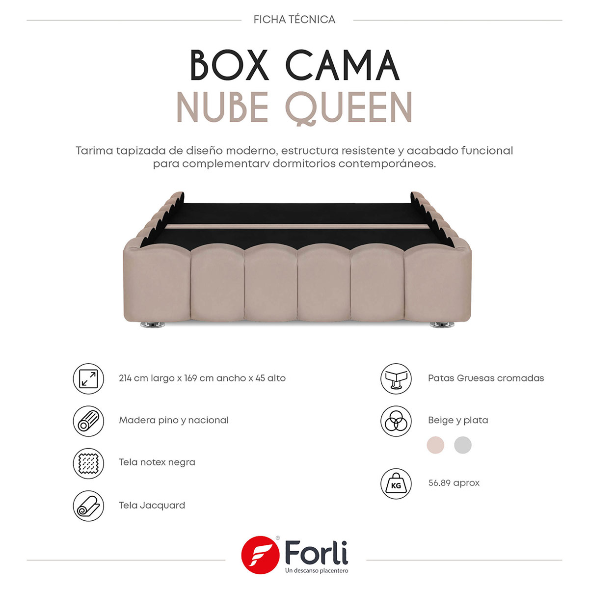 JUEGO DE DORMITORIO AMERICANO FORLI NUBE BOREAL QUEEN - 8